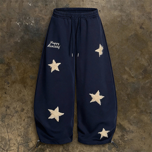 休闲裤 y2k 男女宽松慵懒风阔腿长裤 复古星星字母刺绣卫裤 hoodie