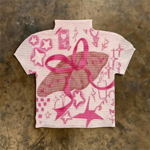 T恤女 粉棕蝴蝶百搭小众y2k千禧风辣妹穿搭短袖 90s90s90s美式 复古