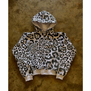 90s90s90s 2025春秋款潮牌宽松连帽外套灰色斑纹小众设计休闲重磅