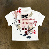 美式 显瘦T恤女 y2k千禧短袖 小众复古辣妹风弹力修身 上衣吉他小熊