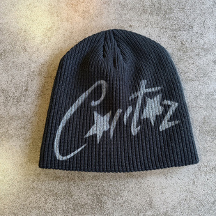 保暖冷帽针织帽黑色 欧美街头字母印花毛线帽男女冬季 y2k hoodie