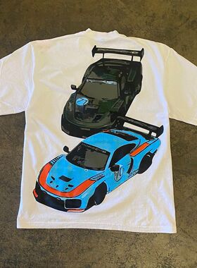 Racing cars 美式街头嘻哈赛车Vintage复古短袖T恤男女宽松上衣潮