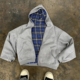 y2k hoodie美式 格子风双面穿连帽拉链卫衣男慵懒风宽松设计感外套