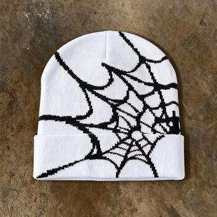 保暖百搭时尚 小众蜘蛛网针织毛线帽男女冬季 冷帽潮 hoodie美式 y2k
