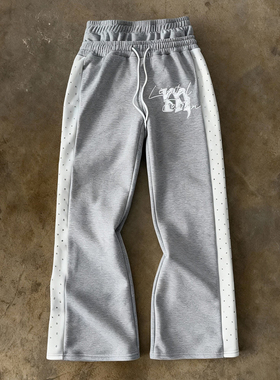 y2k hoodie美式小众街头休闲风运动卫裤男女宽松直筒抽绳灰色裤子