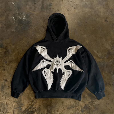 y2k hoodie美式高街风哥特天使刺绣连帽卫衣男女暗黑宽松长袖上衣
