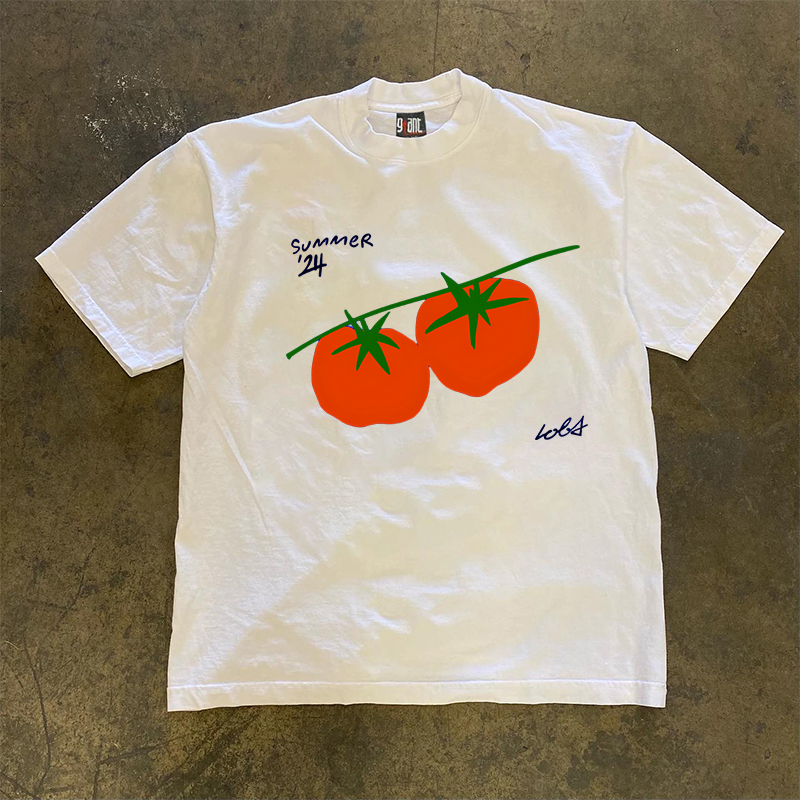 90s90s90s 重磅不透 2025春夏新款两颗果子宽松潮男女情侣短袖T恤