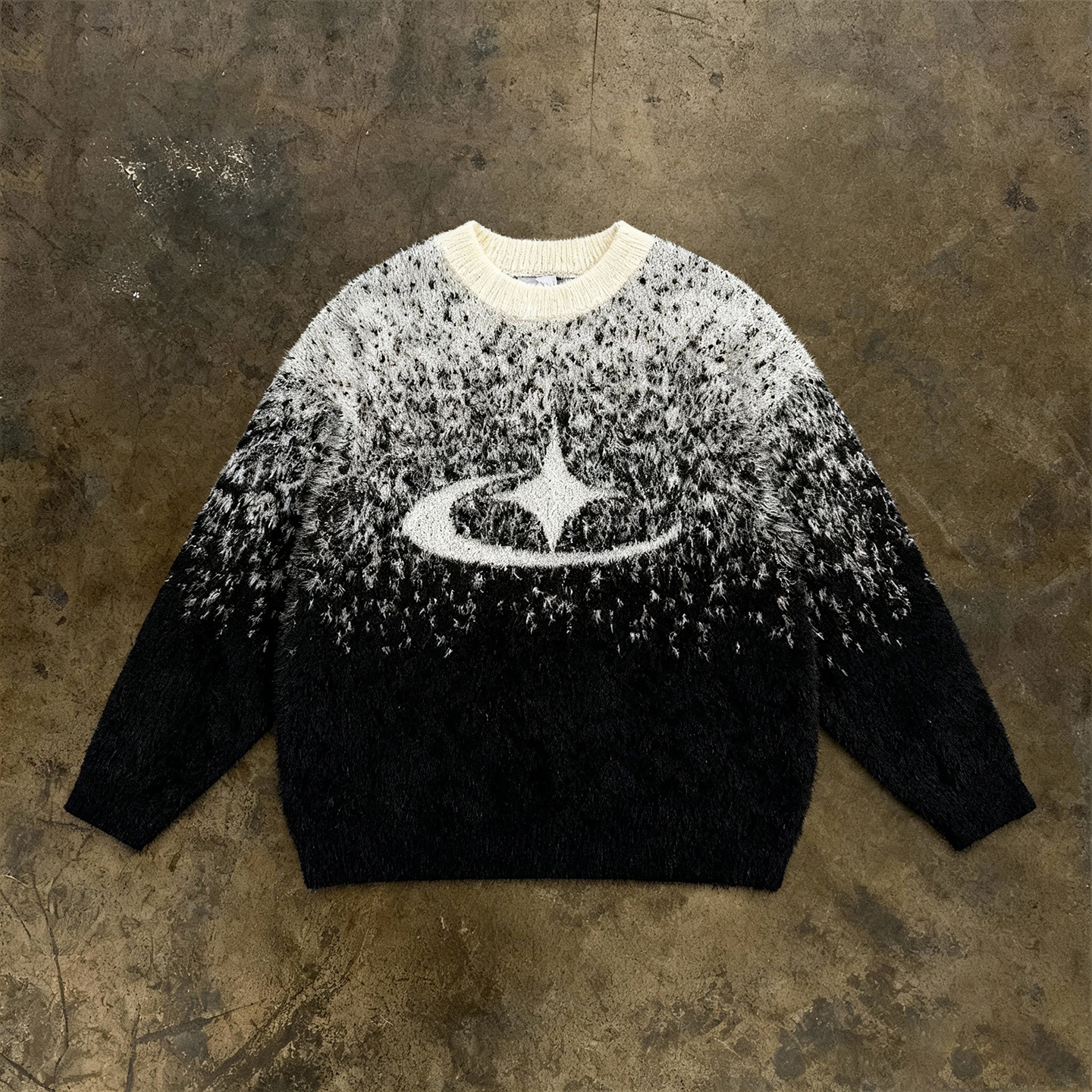 y2k hoodie~美式复古渐变拼色针织衫女圆领长袖宽松软糯保暖毛衣