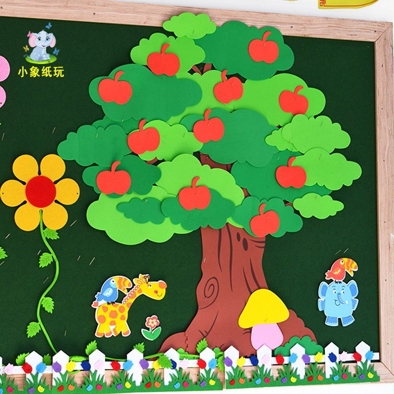 幼儿园墙面装饰背景布置班级教室环创区田园风主题墙走廊大苹果树
