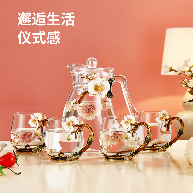 诺诗曼珐琅彩高级感耐高温玻璃水壶水杯茶杯套装家用客厅待客茶具