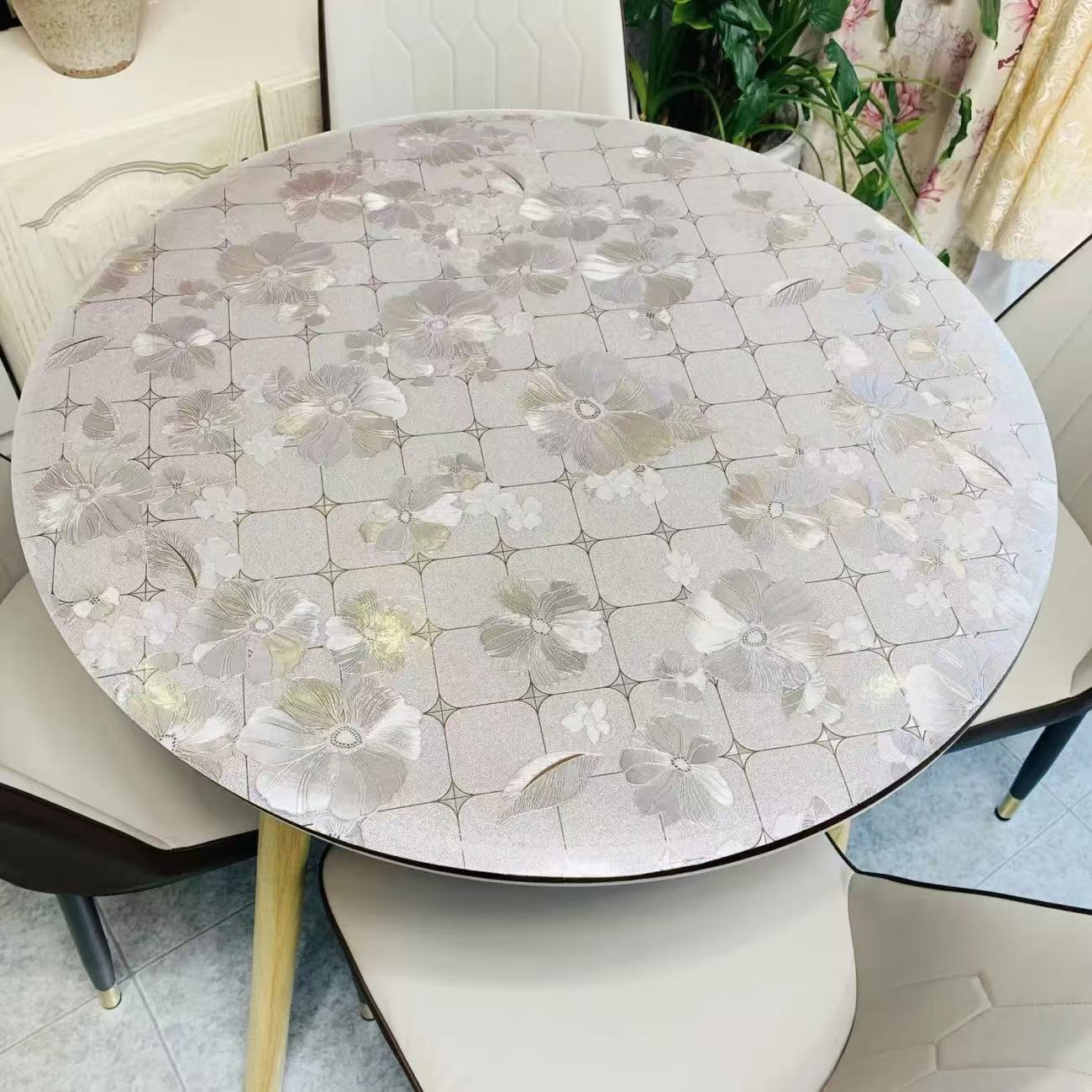 pvc圆形餐桌垫防水防油台布家用桌面垫软玻璃1.35米圆桌桌布胶垫*