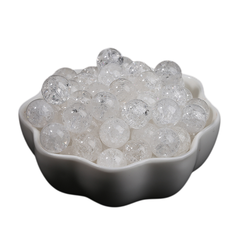 优选白水晶爆花晶散珠半成品diy手工编织圆珠手链项链饰品配件包