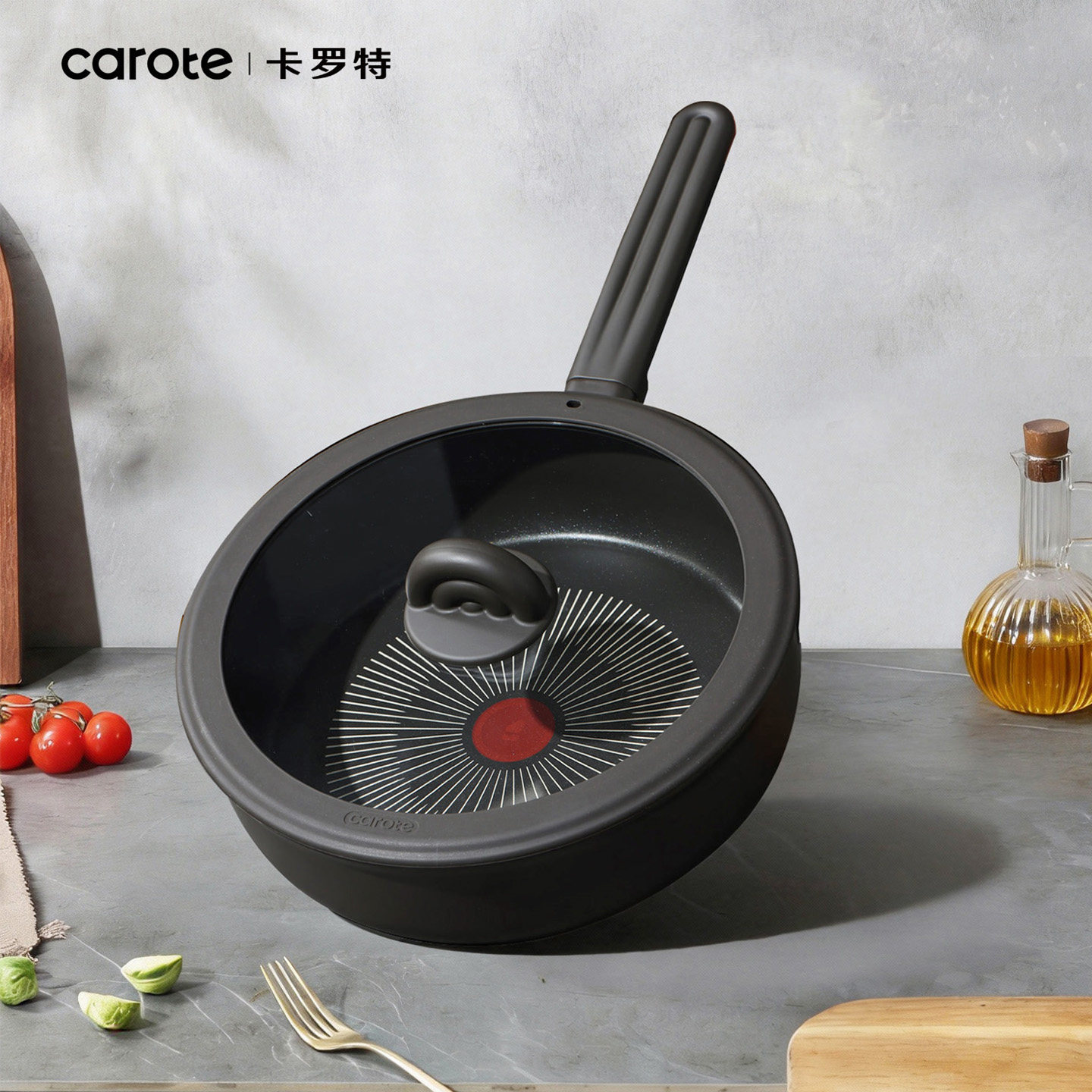 卡罗特有钛红点不粘锅炒锅家用平底锅煎锅炒菜锅燃气灶电磁炉专用