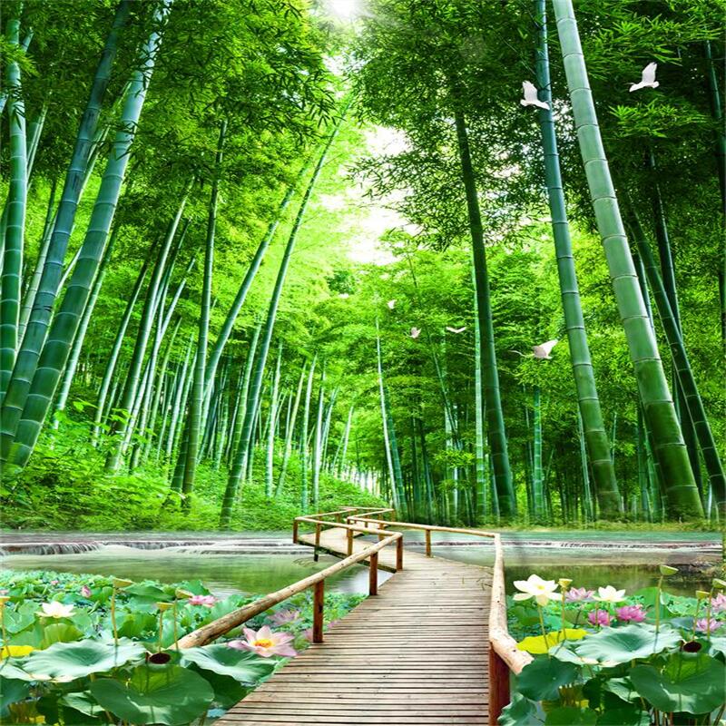 新直播背景布立体主播墙纸布3D山水大草原主竹林室外风景荷花中秋
