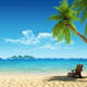 沙滩大海美景直播背景墙布阳光椰树蓝天白云海浪蓝色系3D立体背景