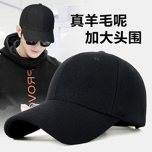 羊毛呢棒球帽男士冬季保暖加绒中老年人爸爸鸭舌帽子冬天大头围帽