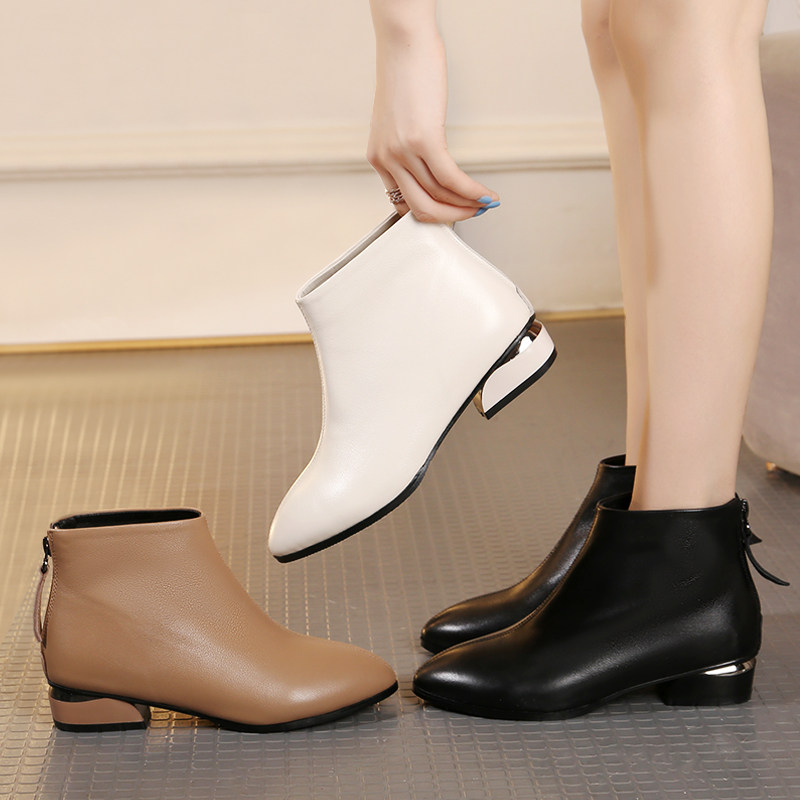 真皮尖头平底低跟小短靴女中年妈妈鞋冬季加绒软皮靴子大码41一43,女鞋,时装靴,淘宝优惠券,粉丝福利购,淘宝优惠卷