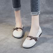 品牌真皮单鞋 子平底皮鞋 牛筋底软底软面舒适女鞋 超软不磨脚豆豆鞋