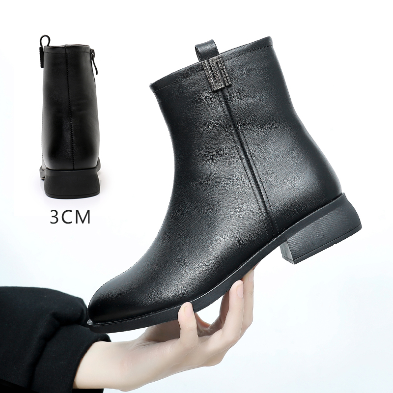 真皮平底短靴全牛皮女靴