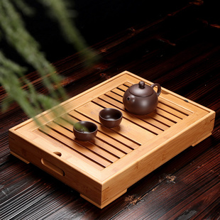 客厅 小号茶台简约现代竹子茶盘家用竹制功夫茶具托盘长方形储水式