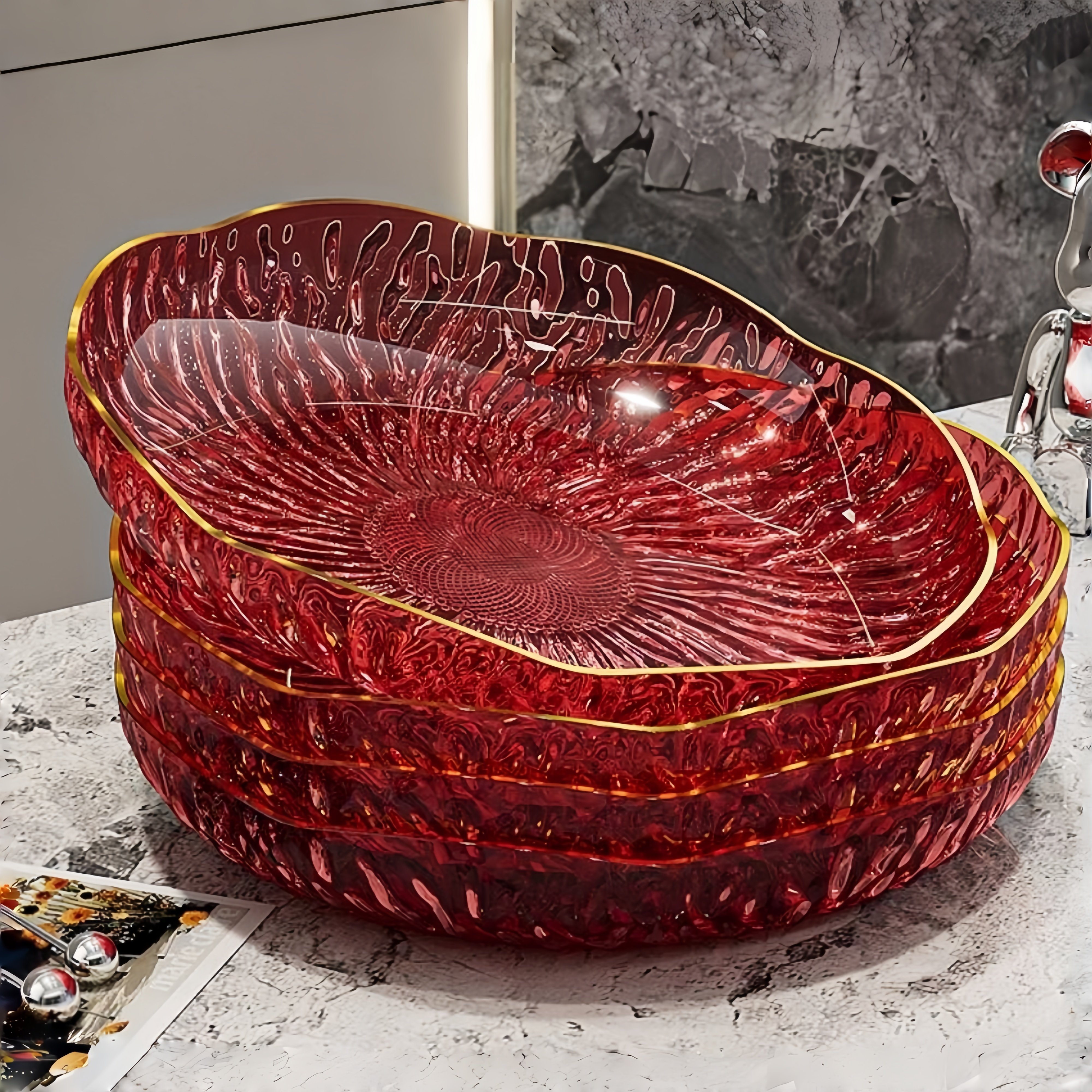 家用水果盘客厅茶几轻奢风花型加厚水晶纹理盘子茶点零食小吃盘子,家居饰品,装饰坐盘/挂盘,淘宝优惠券,粉丝福利购,淘宝优惠卷