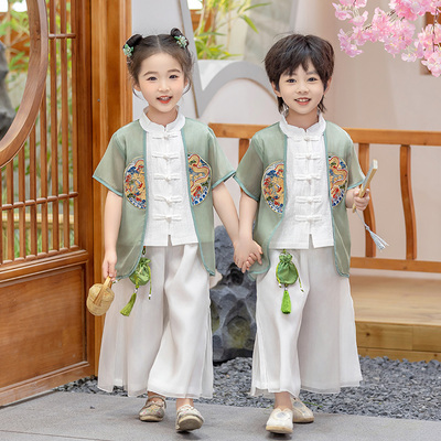 小学生唐装国学古诗朗诵演出服夏季幼儿园六一表演服汉服兄妹套装