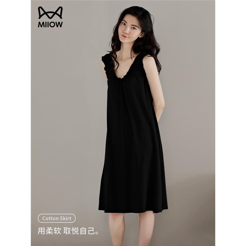 猫人睡裙女款2025新款夏季背心吊带棉绸高级感性感纯欲睡衣女夏天