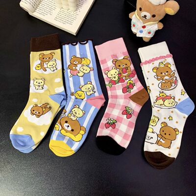 软萌轻松熊卡通图案春夏潮袜可爱