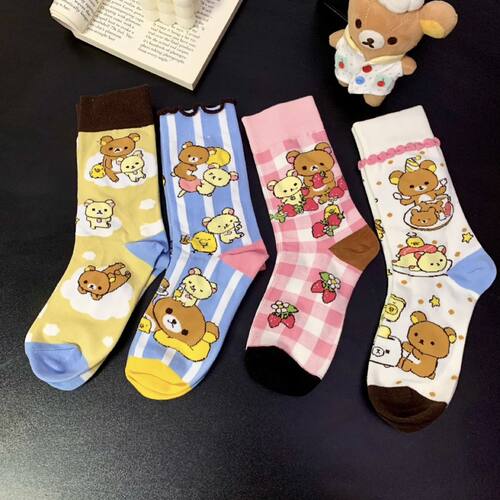 软萌轻松熊卡通图案春夏潮袜可爱