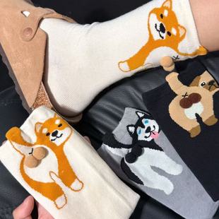 春秋季 甜美少女街头ins潮流中筒袜 创意小狗蛋蛋袜子女精梳棉个性