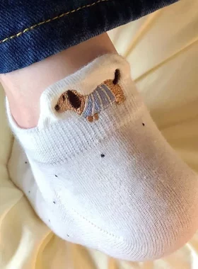 袜子女夏季薄款小波点后跟腊肠狗