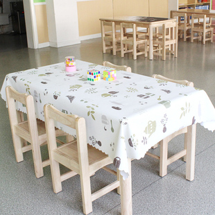 幼儿园专用桌布套防水防油布艺田园耐脏可爱长方形卡通小格子画画