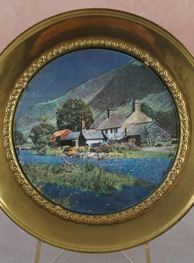 西洋收藏品英国手工制作铜锡框印刷画欧式复古居家装饰铜画框摆件