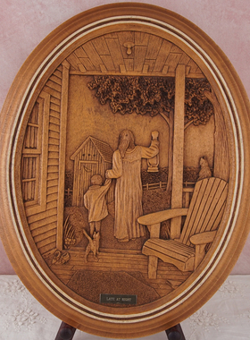 西洋收藏品 美国原创手工雕刻风景木板画 复古家居挂画装饰摆件