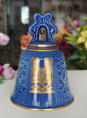 西洋收藏品 丹麦手工制作1978年蓝色铃铛 欧式复古陶瓷装饰摆件