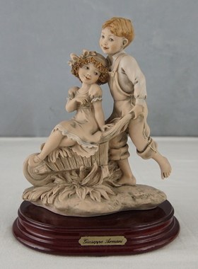 西洋收藏品 意大利手工制作陶瓷人偶 复古瓷偶家居装饰瓷娃娃摆件