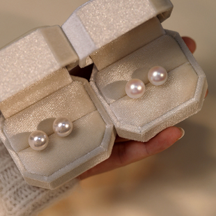 S925纯银耳环10mm大颗施家馒头粉色珍珠耳钉女法式复古高级感仙气