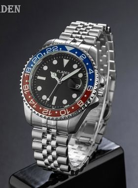 PLADEN手表 爆款时尚经典商务腕表拼色盘高档不锈钢夜光男士手表