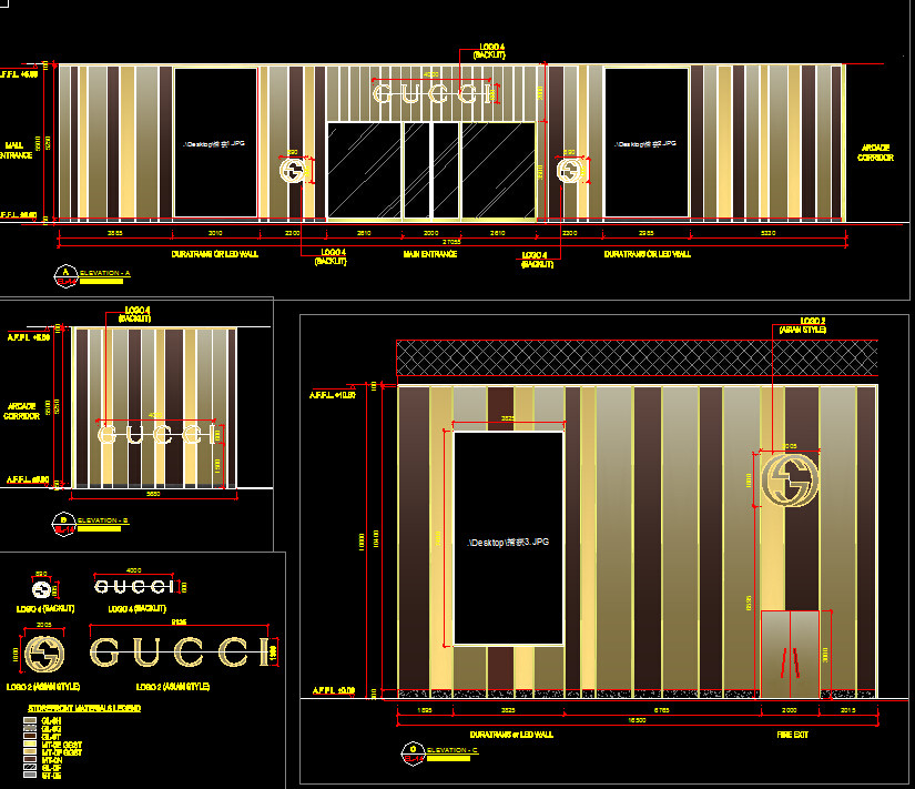 商城商场奢侈品品牌古驰专卖店招标图纸cad施工图平面图立面图