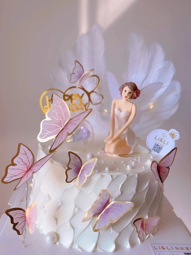 Розовая бабочка для украшения торта, фиолетовый золотой край, имитация бабочки, фантомный шар, фон, день рождения, десертный стол, флаг