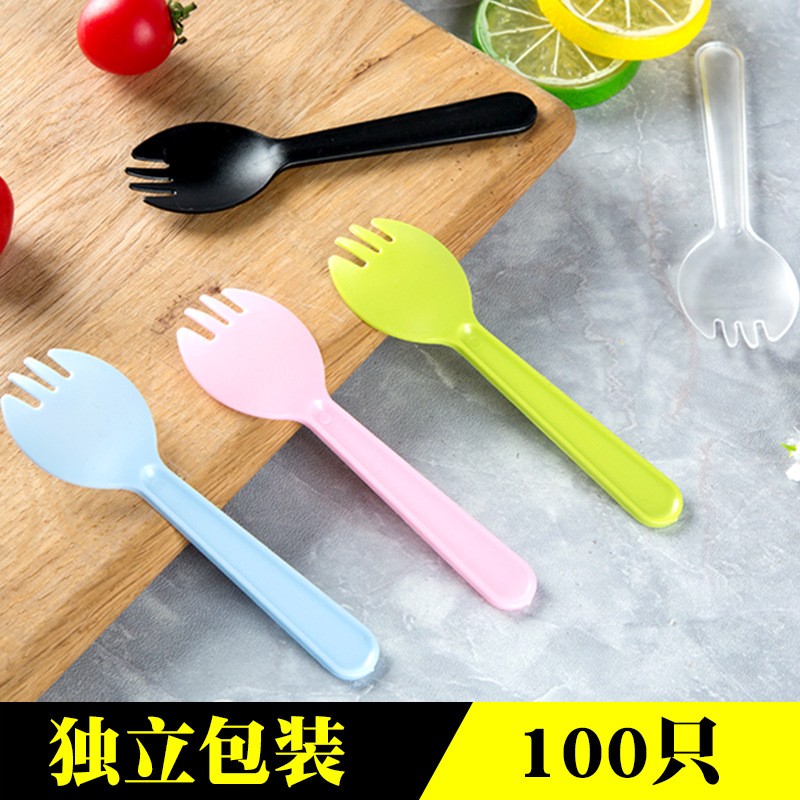 一次性塑料叉勺独立包装冰淇淋勺盆栽甜品勺慕斯水果叉子蛋糕调羹