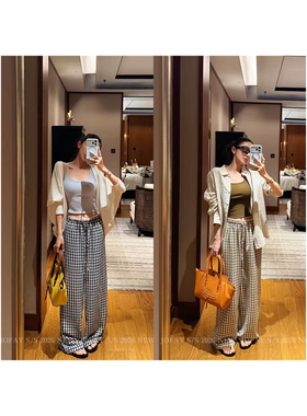 |踏青裤|春夏款舒适休闲格子裤 宽松阔腿薄款 K1808