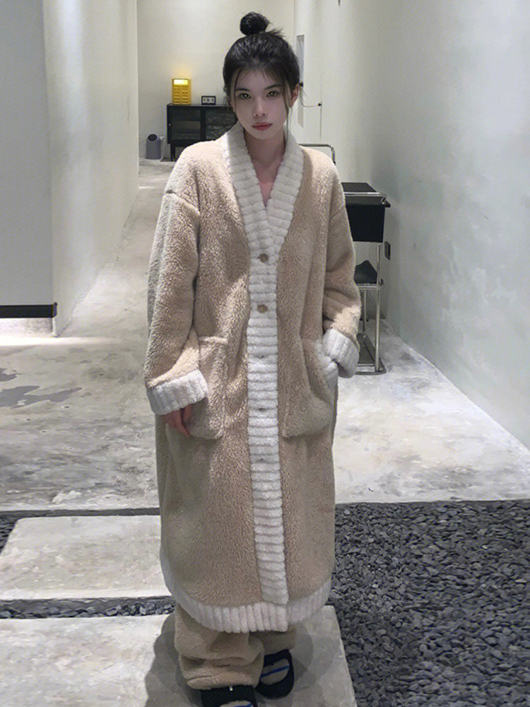 VIRRI CIAGA KOREAN VERSION HIGH-QUALITY CORAL VELVET PAJAMAS WOMENS WINTER FLANNEL WARM THICKENED PANTS DRESSING GOWN