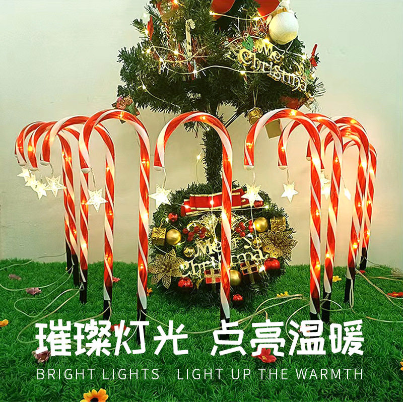 led太阳能糖果拐杖灯户外仿真地插灯庭院防水景观装饰草坪灯灯串