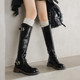 ladyblack 粗中跟斜口侧拉链皮带扣高筒骑士靴女秋冬大码 长靴4142