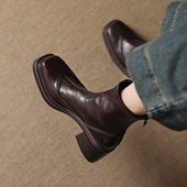 ladyblack粗高跟方头厚底后拉链弹力瘦瘦单靴女秋冬大码 短靴41