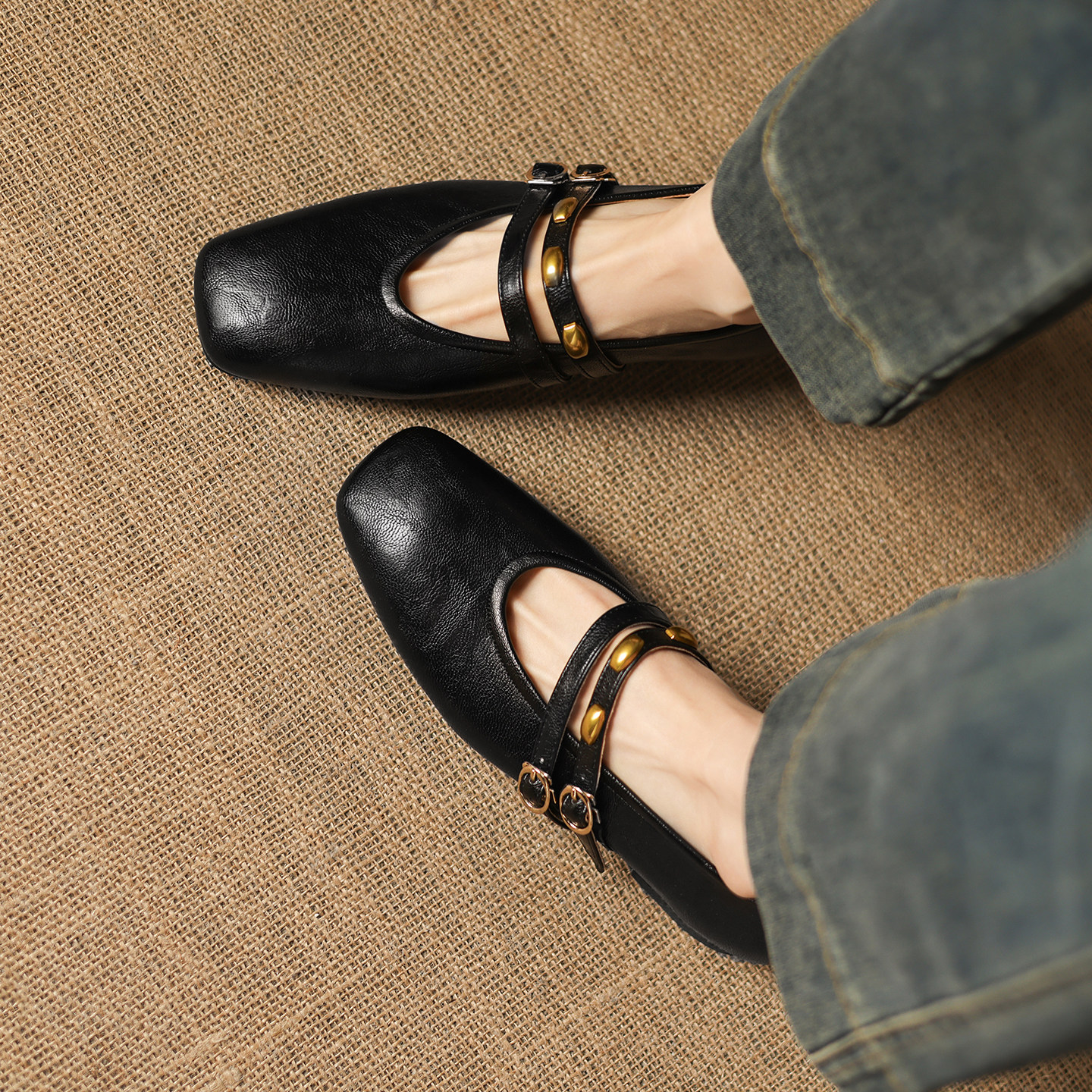 ladybalck法式方头玛丽珍鞋女双排扣粗中跟32大小码浅口单鞋41-43,女鞋,玛丽珍鞋,淘宝优惠券,粉丝福利购,淘宝优惠卷