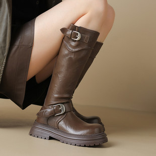 ladyblack厚底显瘦高跟侧拉链复古高筒骑士靴女秋冬大码 长靴41