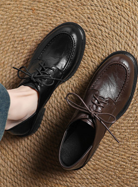 ladyblack3340大码41-43系带深口超软百搭单鞋女春秋粗中跟小皮鞋