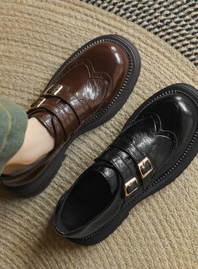 ladyblack3340大码41-43显瘦厚底中跟皮带扣深口单鞋女懒人乐福鞋